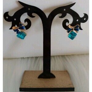 Blue Bow & Square Dangle Women's Fashion Earrings Jewelry